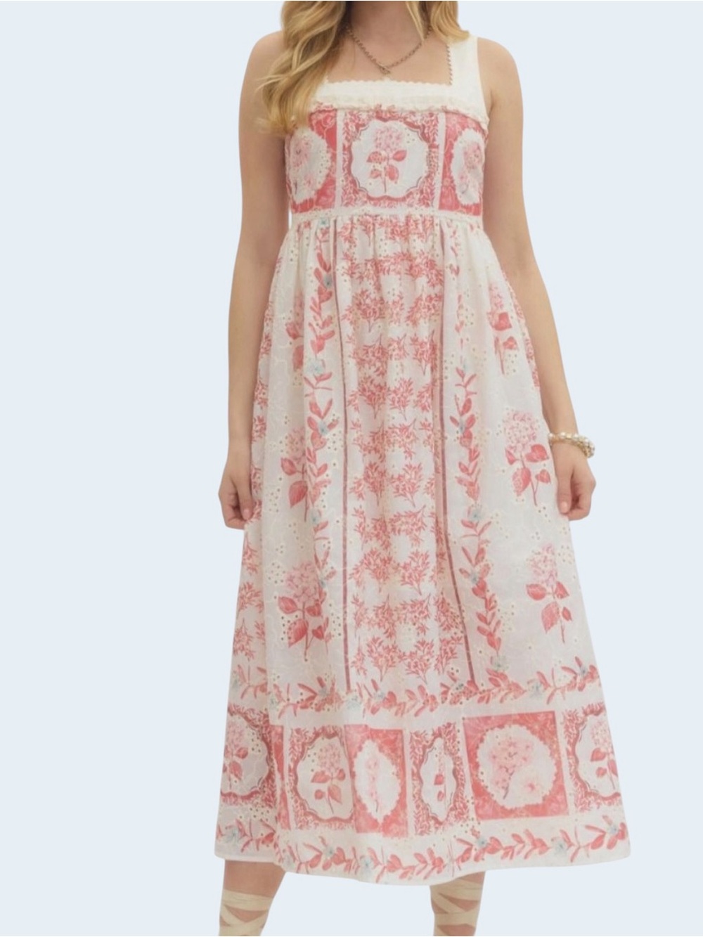 LOVE! NWT Americana Hydrangea Eyelet Ruffle Cotton Midi Dress Tuckernuck S M L